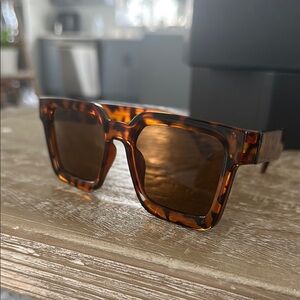Brown Oversized Square Sunglasses with Amber Lenses